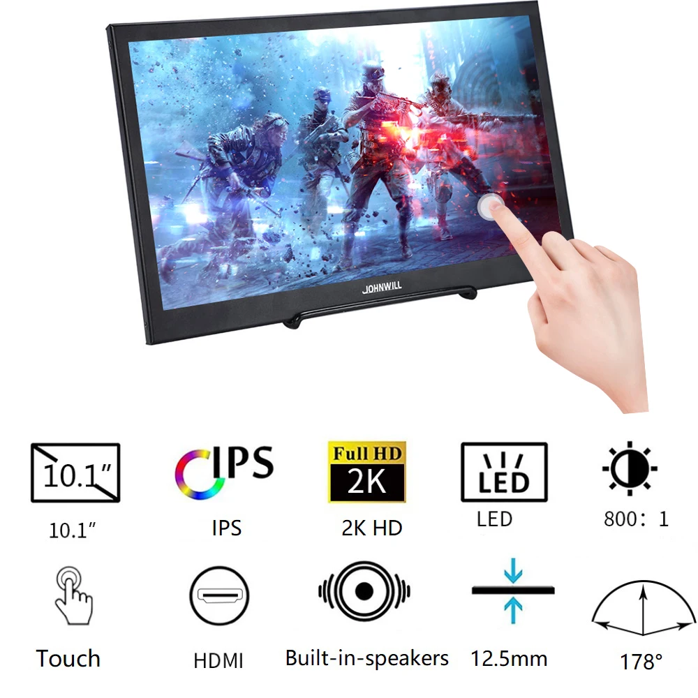 Портативный монитор ПК 10 1 дюймов 2K ips сенсорный экран маленький игровой hdmi ЖК