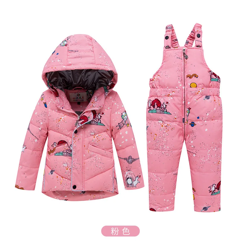 Winter Warm Children's Clothing Sets Baby Girl Duck Down Snowsuit Kids Ski Suit Set Winter Toddler Boy's Down Jackets+pants - Цвет: Розовый