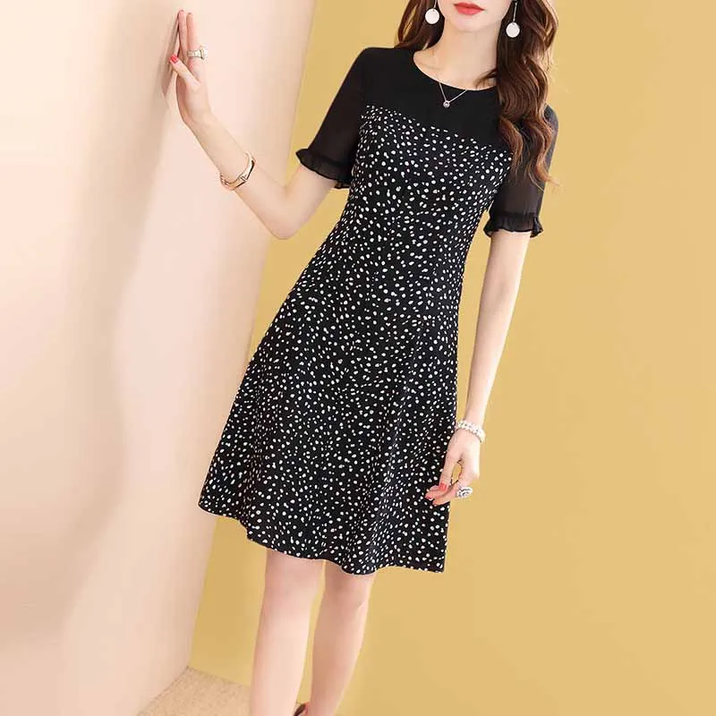 

Ozhouzhan Black Polkadot Printed Slim Dress Women's Spring And Summer Mid-length 2019 New Style Popular Skirt Hot Selling