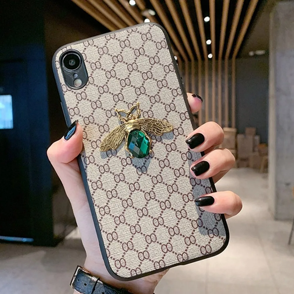 

Luxury 3D Bee Retro Cloth Phone Case for IPhone 11 Pro Case X XR XS XS Max 7 8 6s 6 Plus Diamond Fabric Embroidery Leather Cover