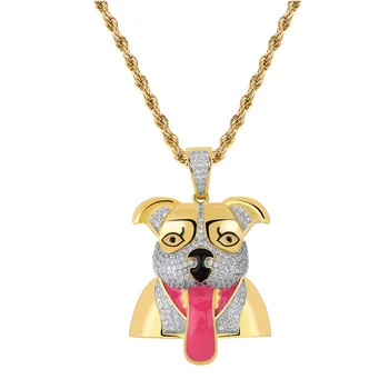 

OMYFUN Factory Price Custom Animal Dog Pendant Necklace CZ Iced Hiphop Bling Jewelry Enamel Unique Rapper's Bijoux Free Shipping