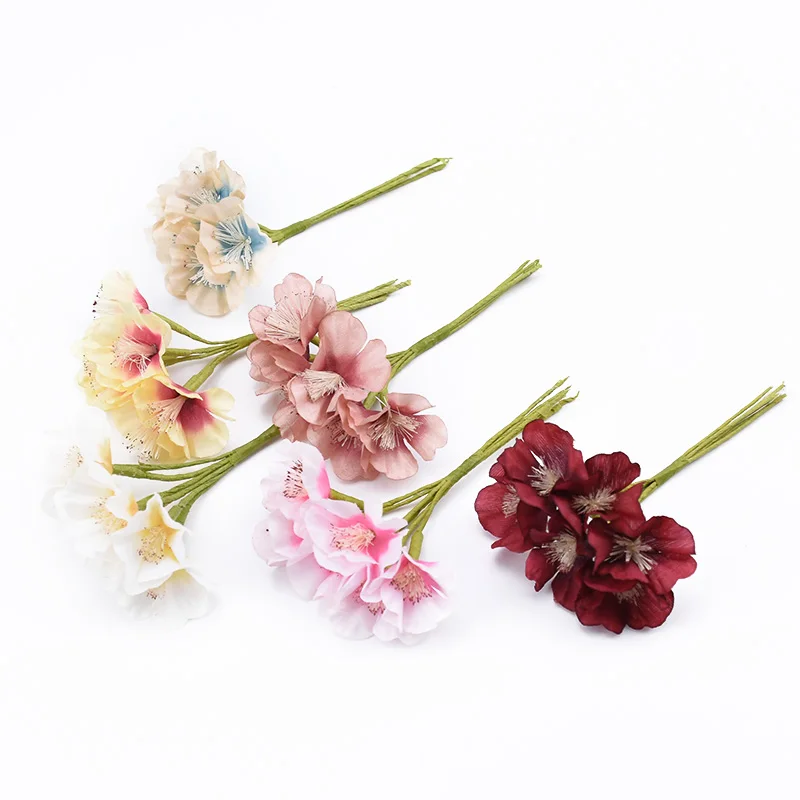 6 шт., свежие шелковые цветы сливы, декоративные цветы для домашнего декора, свадебные аксессуары для невесты, распродажа, сделай сам, подарки, искусственные цветы