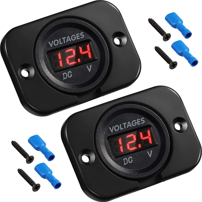 Big deal 2 Pieces DC12V-24V Waterproof Car Voltmeter with LED Digital Display and Mounting Plate Round Voltage Meter (Red Light |