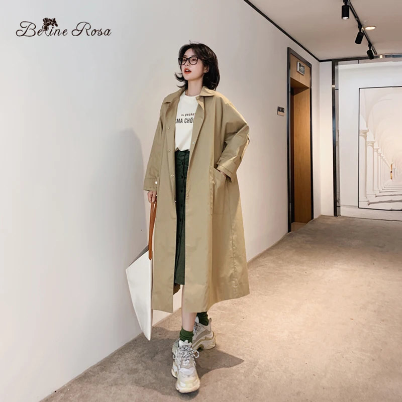 Тренч BelineRosa в минималистском стиле Pure Color для женщин, повседневная одежда Khakki Color Big Pocket, свободные, негабаритные, TYFS0011, осень г