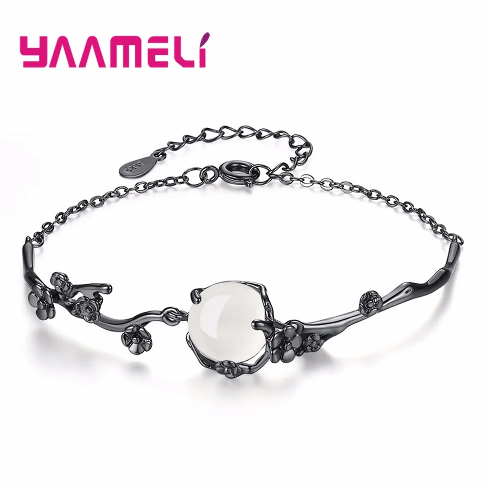 S925 Серебряные Браслеты, красивые цветы сливы, натуральный кристалл, амулеты, ювелирные изделия для женщин, девочек, подарок на день рождения