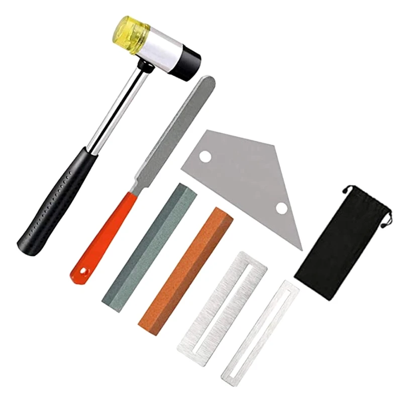 Guitar Luthier Tool Kit 2 Pcs Fingerboard Guards Protectors and Grinding Stone Guitar Fret Crowning File Double Headed Guitar Bass Fret Wire Rubber Hammer,Stainless Steel Fret Rocker