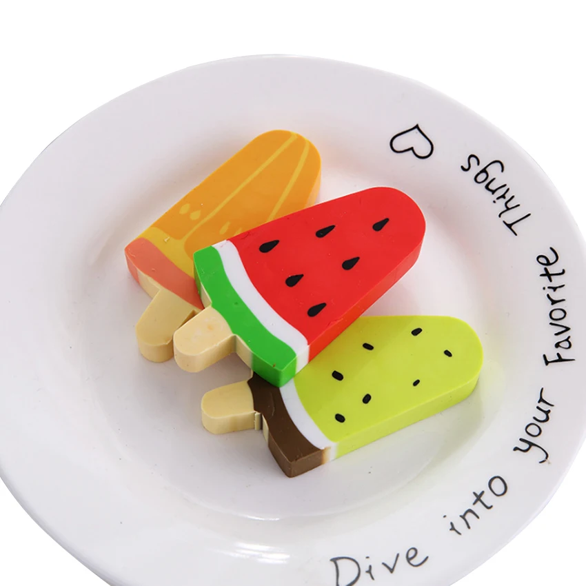 

12pcs/pack Creative Lovely Watermelon Kiwifruit Ice Rod Rubber Eraser DIY Kawaii Pencil Eraser for Kid's Gift Gifts for Party