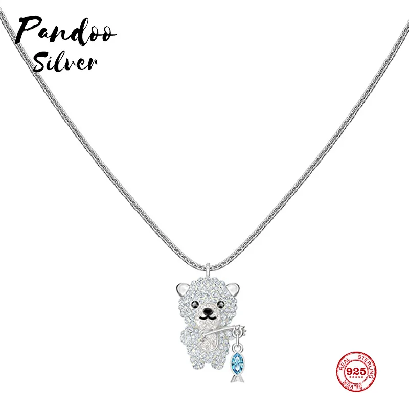 

PANDOO Fashion Charm Pure 925 Silver Original 1:1 Copy, Cute And Lively Bear Clavicle Chain Necklace Female Luxury Jewelry Gifts