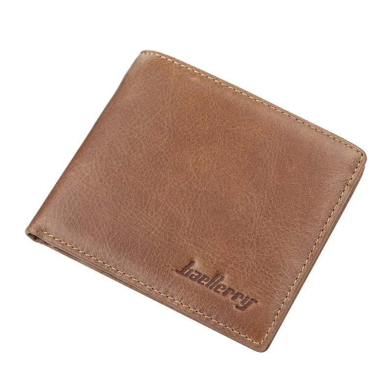 Brown Baellerry Genuine Cow Leather Men Wallets High Quality Short Desigh Card Holder Male Purse Vintage Photo Holder Men Wallets - Цвет: Brown