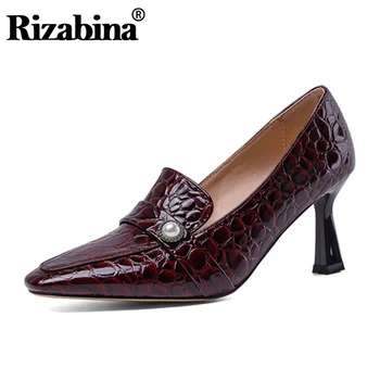 

Rizabina Square Toe Women Pumps Spring Strange Style Patent Leather Shoes Pearl Stone Pattern Office Lady Footwear Size 34-43
