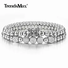 2 шт./компл. паве ЧР корона шарики с бисером Браслеты серебро Медь стрейч браслет для Для мужчин Для женщин, ювелирное изделие, подарок DBM64