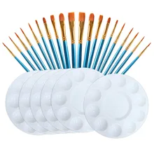 26 шт.(20 ручек+ 6 палитр) нейлоновые кисти для рисования акварельные алюминиевые деревянные ручки кисти для рисования художественные канцелярские принадлежности