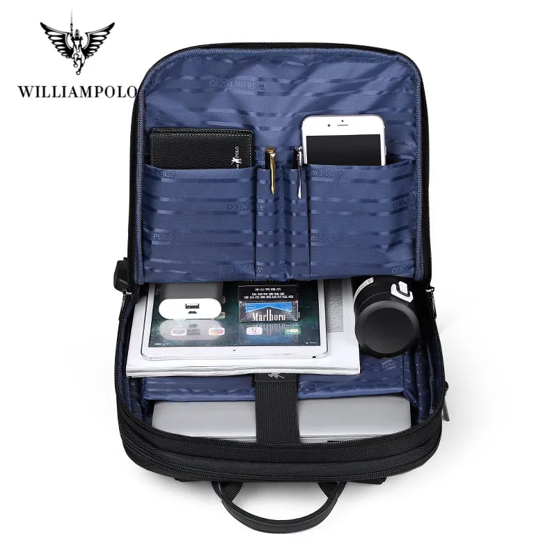 Мужской тонкий рюкзак Williampolo черный сверхлегкий унисекс для работы в офисе 15 6