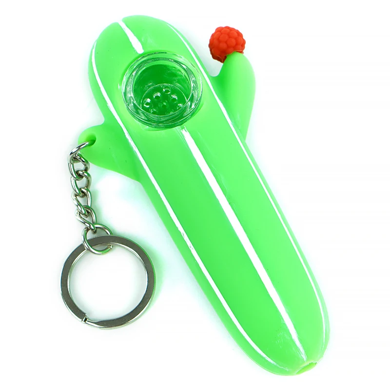 

Silicone Cactus Smoking pipe With Glass Bowl Tobacco Pipe for Travel Spoon Cigarette Pipes