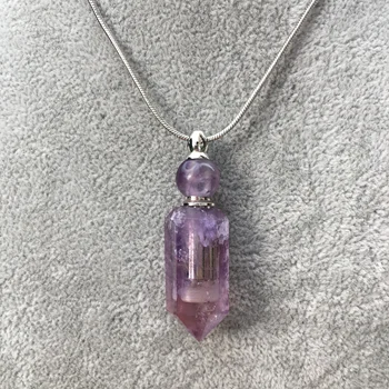 

Purple crystal perfume bottle jewelry Hexagonal Essential oil diffuser necklace,Fashion Purple crystal semiprecious jewelry.