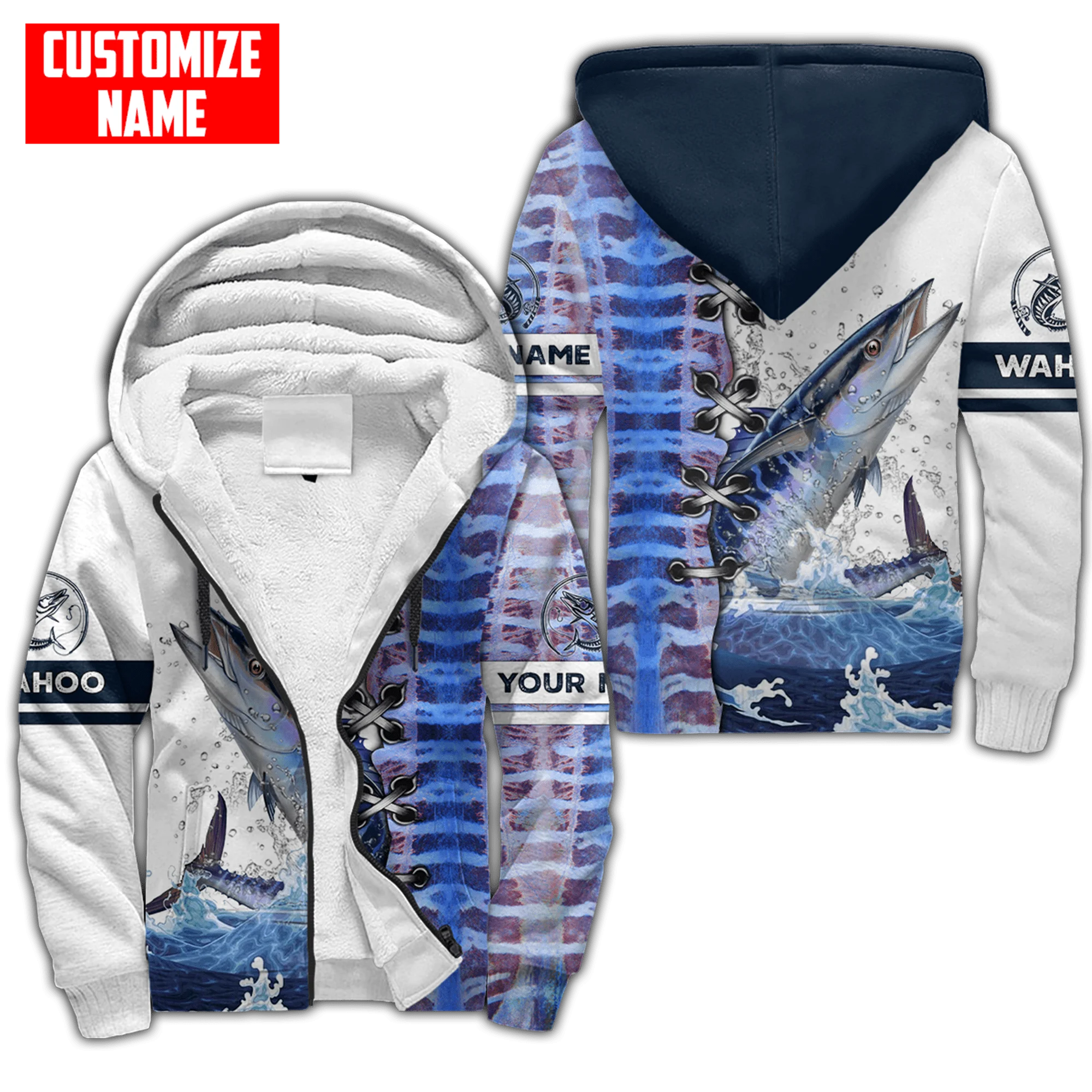Custom Name Tuna Fishing 3D Printed Winter Thicker Zip Hoodie Unisex Casual Hooded Coat Tracksuit Warm Fleece Jacket JH07