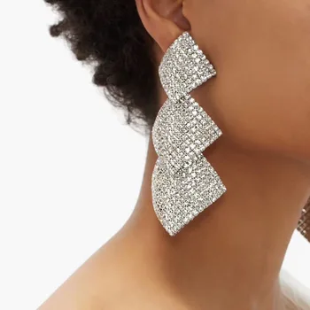 

Dvacaman 2020 Newest Luxury Shiny Multi-layer Curly Square Full Rhinestone Drop Dangle Earrings for Women Bridal Jewelry Brincos