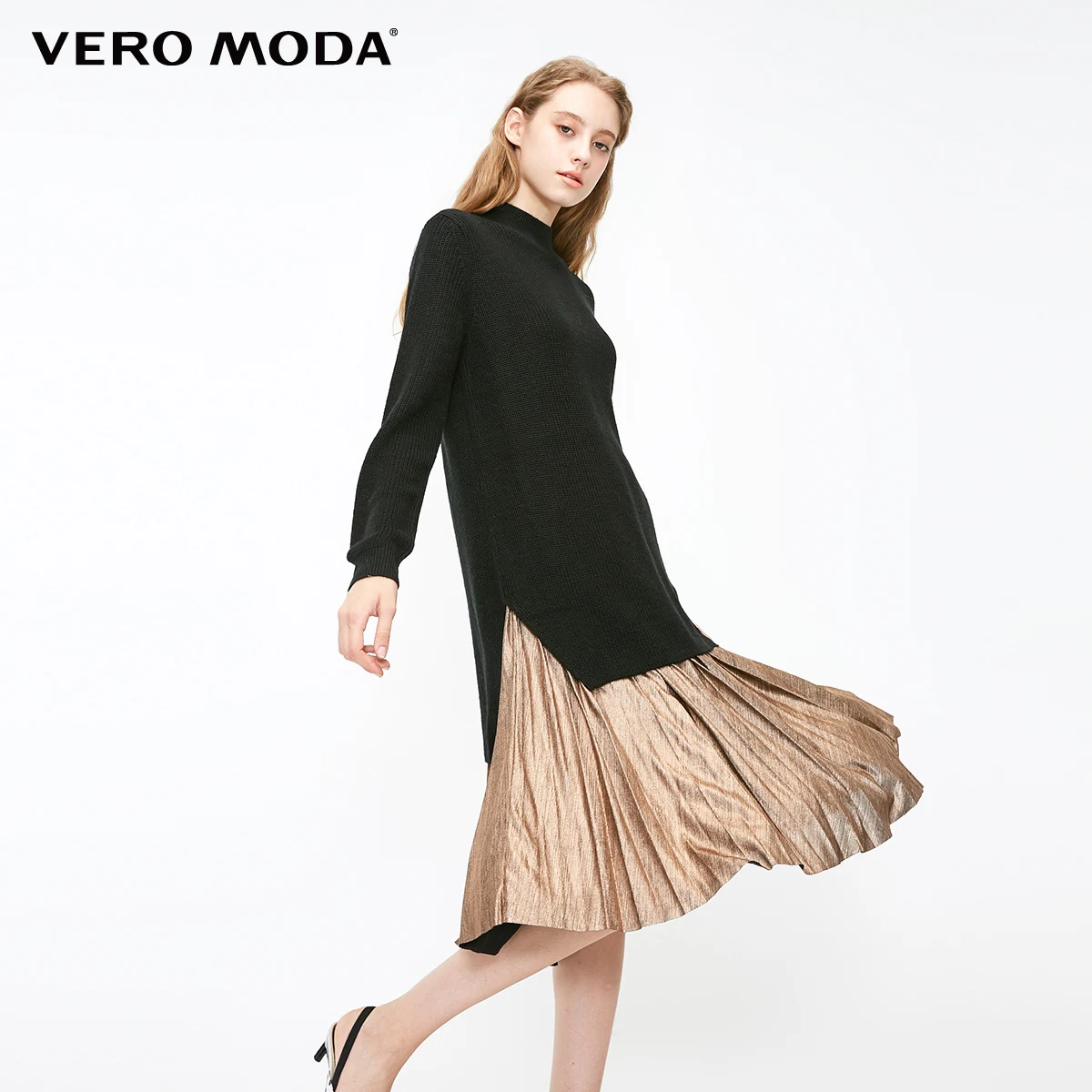 Vero Moda Новое поступление трикотажное платье из двух частей с металлическим плиссированным подолом | 319146524