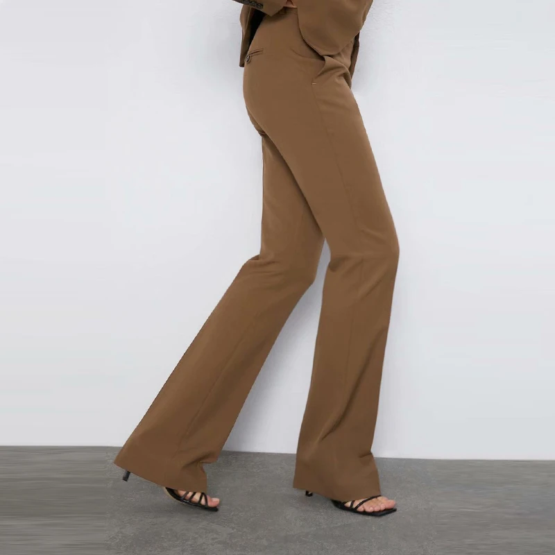 Двубортный женский брючный костюм, однотонный блейзер с вырезом, куртка+ штаны, комплект из двух предметов, Женская Осенняя офисная одежда, женские костюмы - Цвет: Pant