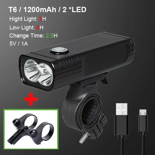 2 T6 1200 2 Holder NEWBOLER 5200 мАч велосипедные фары 2 держатель крепление MTB USB Перезаряжаемый как power Bank велосипед передний свет T6 светодиодный аксессуары для фонарей - Цвет: 2 T6 1200 2 Holder
