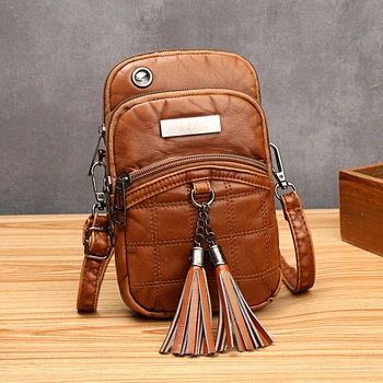 

Annmouler Vintage Women Phone Pouch Pu Leather Crossbody Bag Multi-pockets Shoulder Bag Soft Washed Leather Messenger Bag