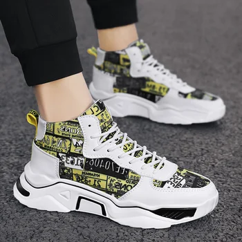

Men Fashion sneakers summer Shoes outdoor Breathable Men sneakers Thick Bottom Comfortable shoes trend Graffiti Board shoes men