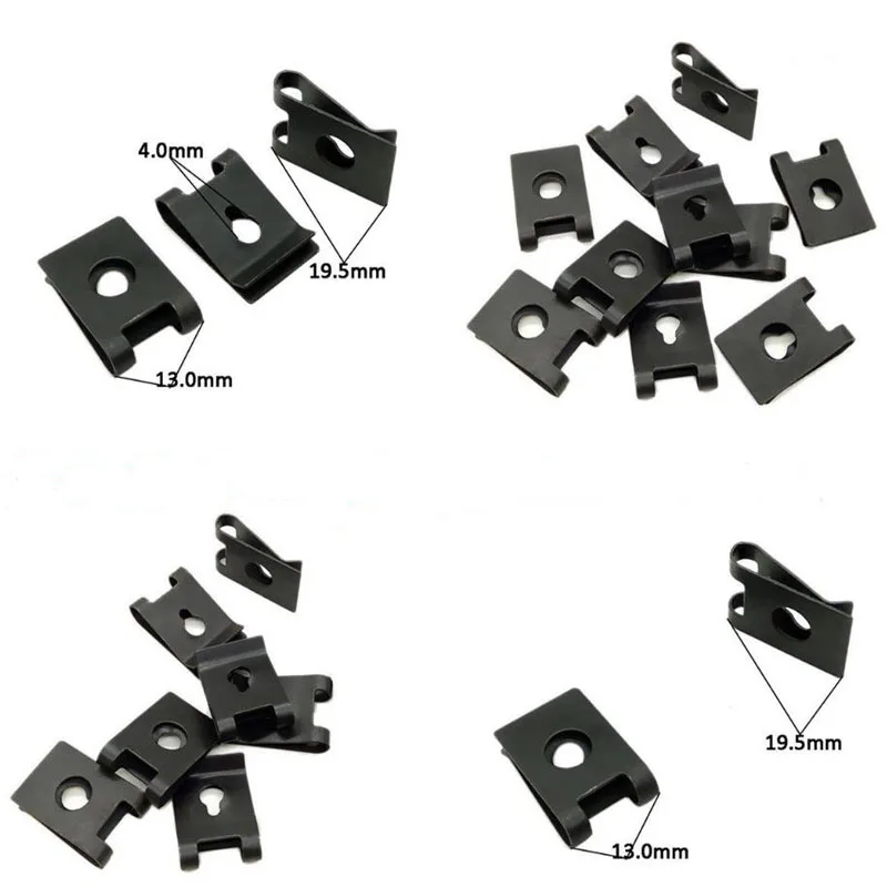 20Pcs Auto Fastener Clip Car Engine Fender Bumper Guard M4 U Type Screw Base Clips Nut Mounting Fastener Clamp