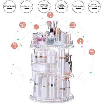 

Acrylic Cosmetics Storage Box Diamond Pattern 360 Degree Rotating Perfume Lipstick Cosmetic Case Fashion Makeup Organizer