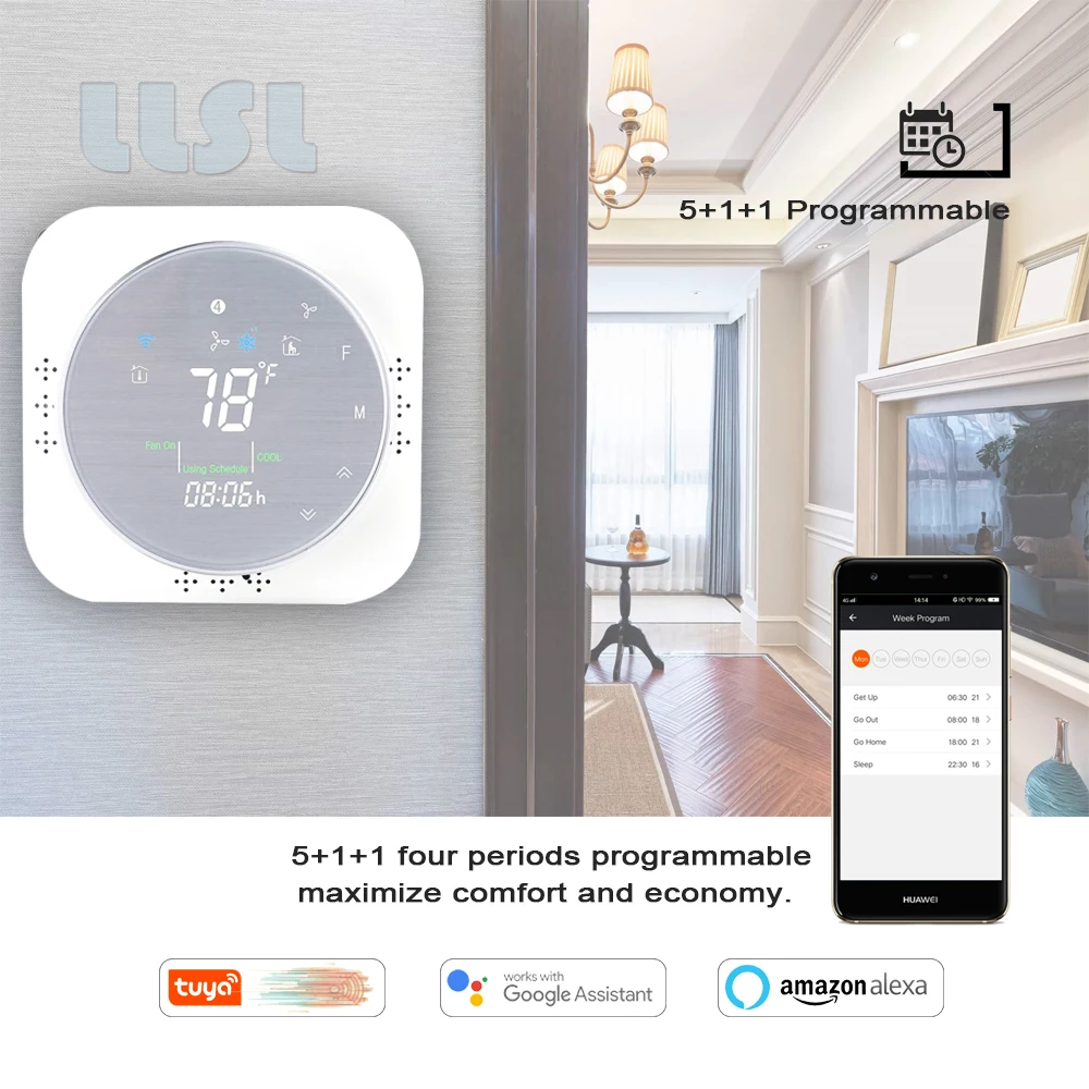 

24V American Standard Programmable Heat Pump Thermostat Indoor Temperature Regulator LCD Touch Smart WiFi Switch