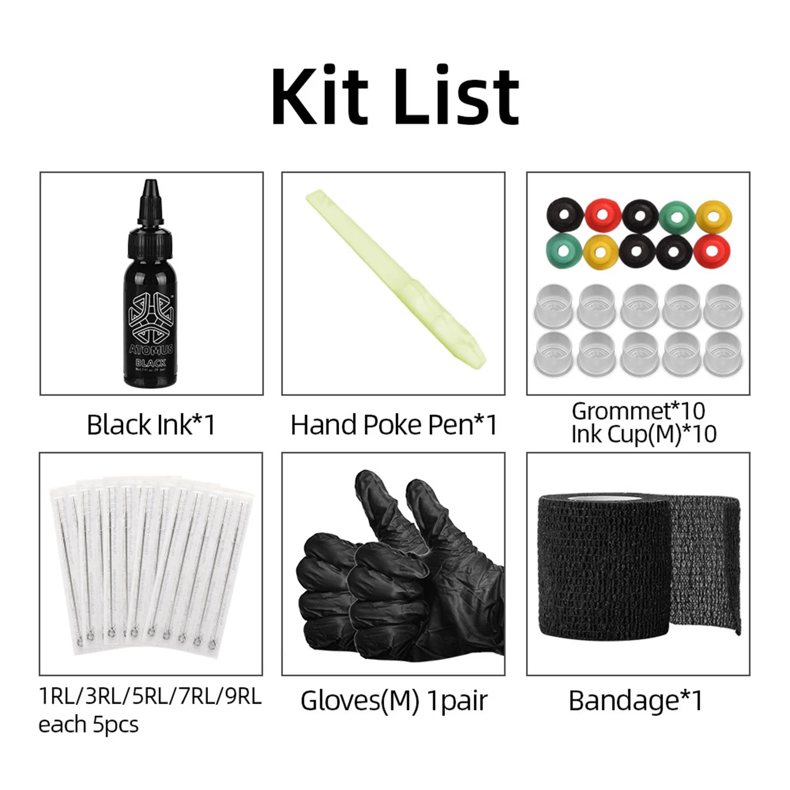 Hand Poke Stick Tattoo Supplies Set w/ 15Pcs Needles Bandage Grommets DIY Hand Poke Stick Tattoo Supplies Set w/ 15Pcs Needles Bandage Grommets DIY