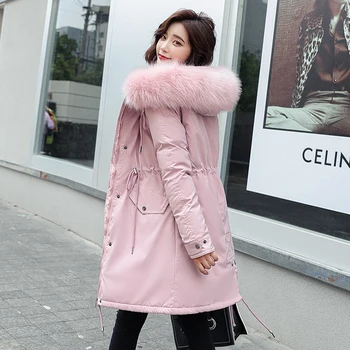 

Cotton Liner Parker Parka 2020 New Winter Jacket Women Medium Long Hooded Parka Fashion Fur Collar Coat Female Office Lady