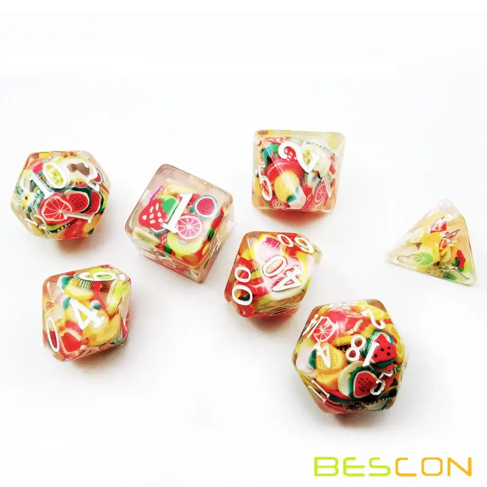 Bescon Fruit Polyhedral Dice Set, Novelty RPG Dice set of 7 5