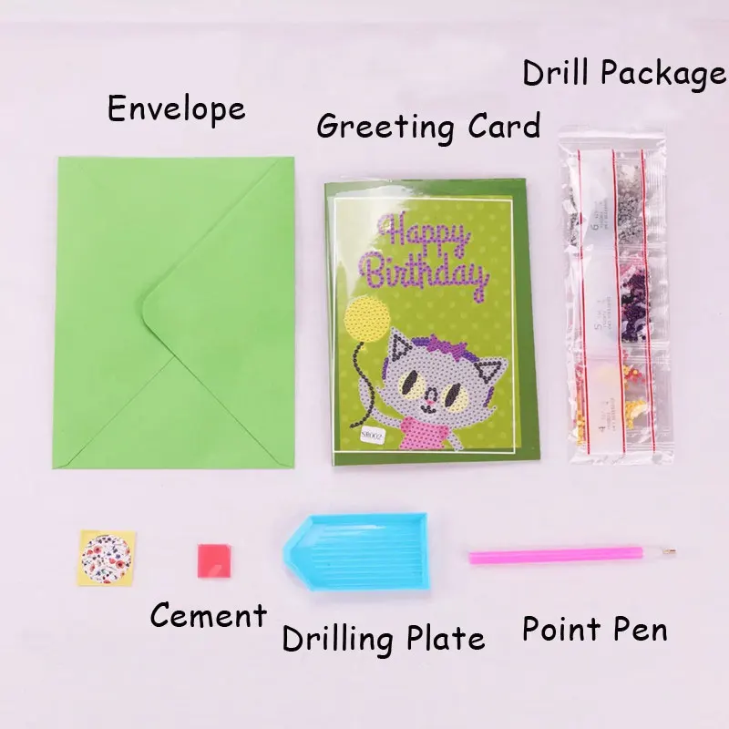  “Happy Birthday” Greeting Card Diamond Painting Partial Round Invitation Cards New DIY Sticking Dri - 4000177971883