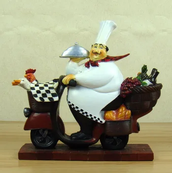 

[MGT] Amusing Village Motorbike Chef Figurine Handmade Resin Cook Cuisine Ornament Craft Accessories for Restaurant Home Decor