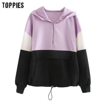 

2020 hooded sweatshirts women long sleeve spliced hoodies violet zip up hoodie fashion clothings