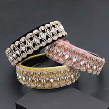 Изысканная и преувеличенная модная цветная повязка на голову со стразами в стиле барокко модная Великолепная сетка Стразы геометрическая повязка на голову 791