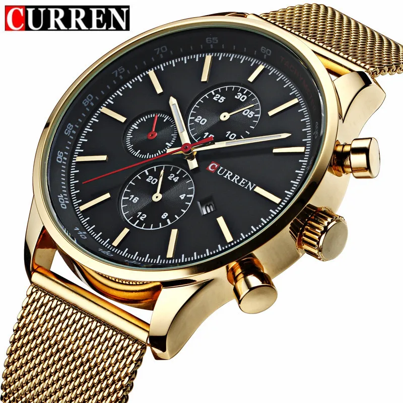 CURREN Fashion Mens Watch Quartz Classic Black Wristwatch Steel Belt Luxury Calendar Business Watch Herren Uhren Gifts for Men