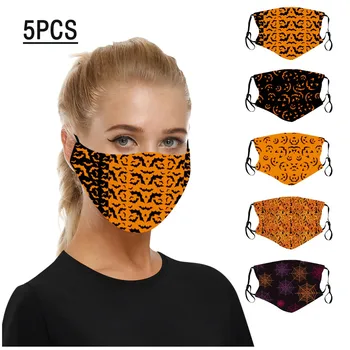 

Halloween Pumpkin Print Face Mask Washable Cotton Keep face for mask Breathable Multi-Purpose Face Cover 5PCS Mascarilla