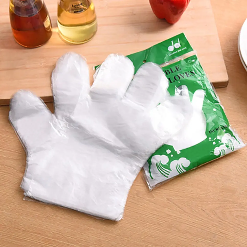 Одноразовые перчатки бытовые пластиковые пленки пять пальцев перчатки для чистки красоты окрашенные волосы перчатки прозрачные