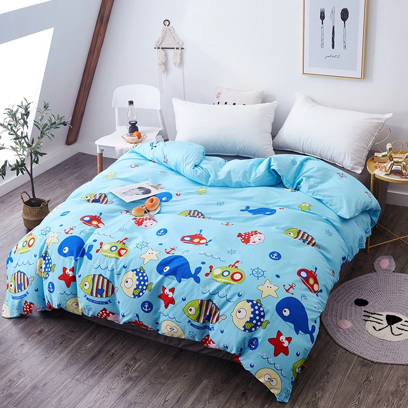 

New Underwater World Printed Duvet Cover Boy Girls Cartoon Fish Whale Quilt Cover 100% Cotton Fabric Twin Full Queen King Size