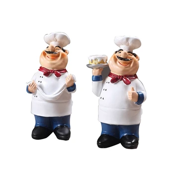 

2 Pcs Retro Chef Model Ornaments Resin Crafts Mini Chef Figurines Home Kitchen Restaurant Bar Decor, Ramen & Cake