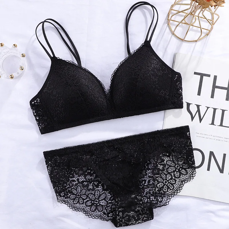 plus size bra and panty sets New Sexy Lingerie Underwear Women Panties And Bralette Underclothes Female Underwear Embroidery Padded Bralet Set cotton bra and panty sets Bra & Brief Sets