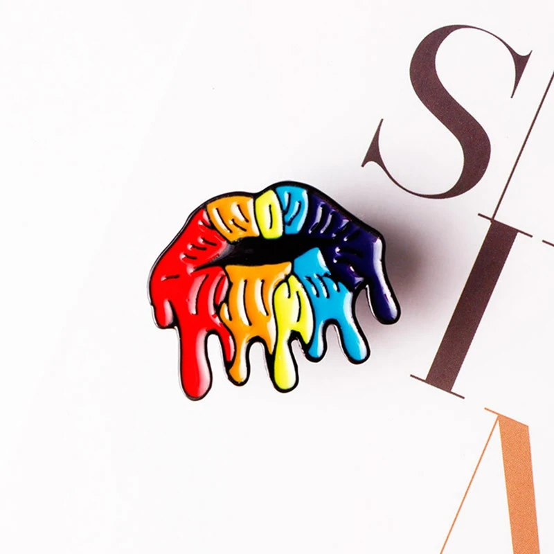 Rainbow Lip Enamel Pin Colorful Lip Badge Brooch Shirt Backpack Fashion Jewelry Gift For Friends
