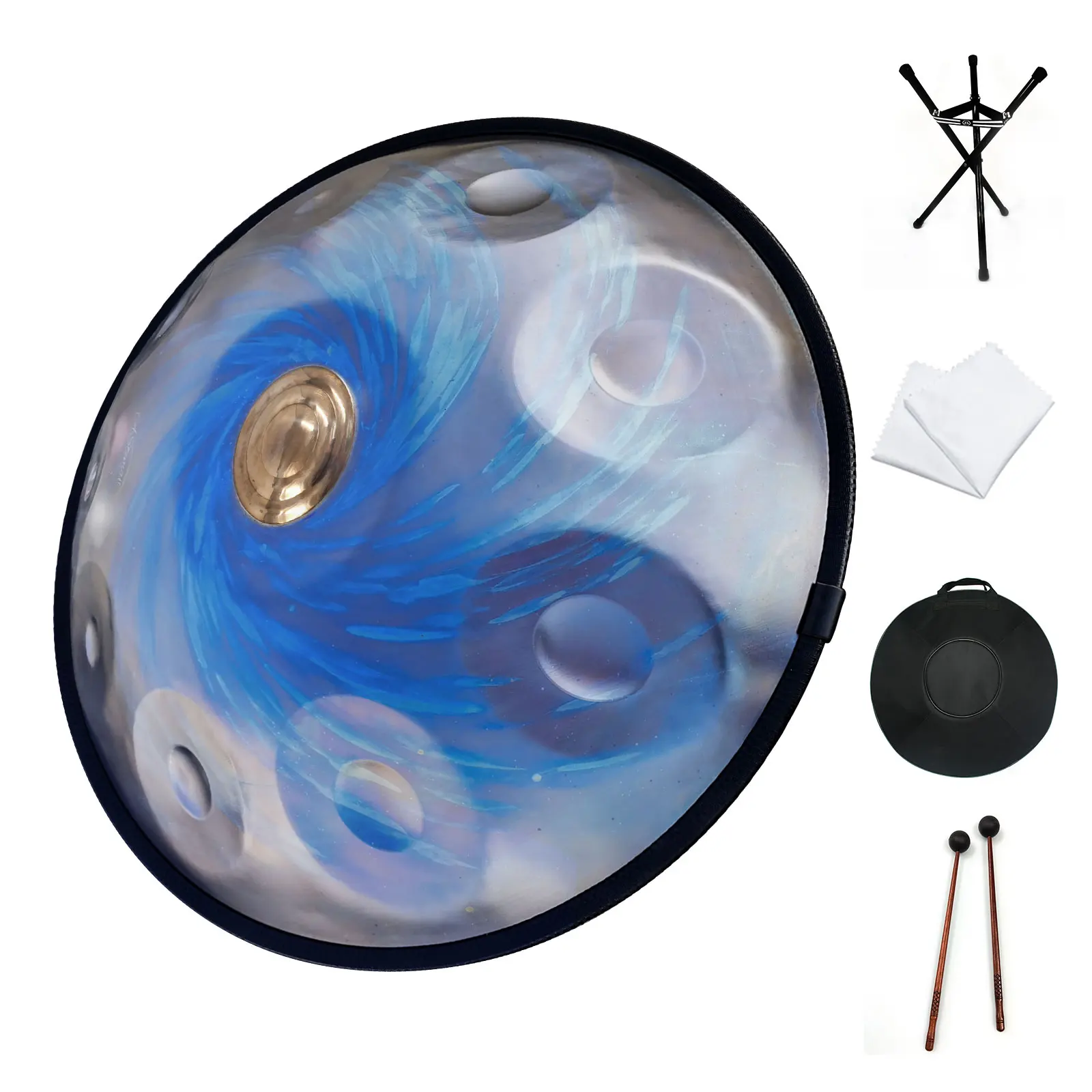 AS TEMAN HANDPAN BLACK HOLE 10 NOTES D MINOR SCALE PROFESSIONAL MUSICAL INSTRUMENT BLUE HANDPAN DRUM WITH GIFT SET