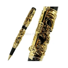 Jinhao – stylo à bille lourd Dragon et phénix, Vintage, sculpture, gaufrage noir et or, garniture dorée, papeterie professionnelle de bureau 
