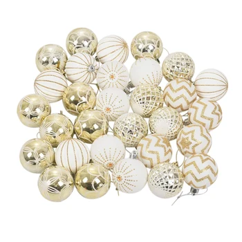 

JEYL 30Pcs Christmas Tree Decor High Qulity White Gold Ball Ornament Bauble Party Hanging Ball for Home Christmas Decorations