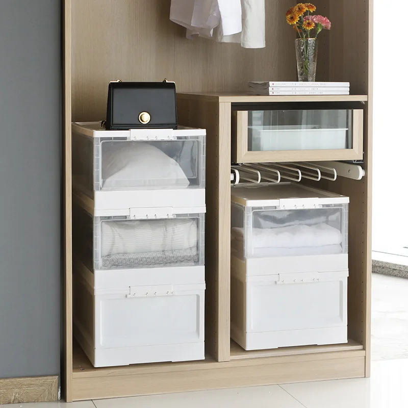 

Folding Storage Box Plastic Square Table Top Multi Function Stack Transparent Household Goods