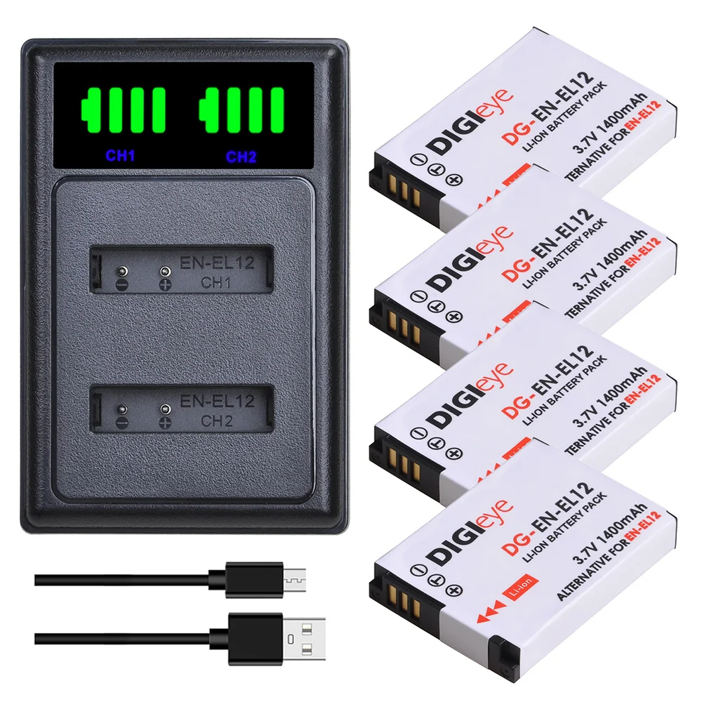 1400Mah En-El12 Enel12 En El12 Batteria + Caricatore Doppio Led Per Nikon Coolpix A1000 B600 A900 Aw110 Aw120 S6300 S8100 S9200