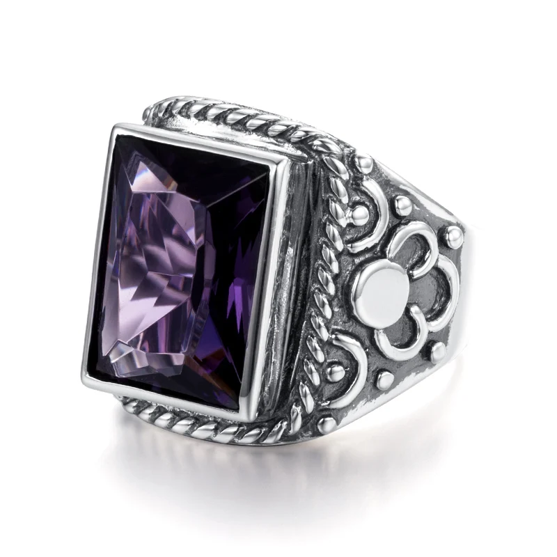 925 Sterling Silver Heavy Signet Rings Men&rsquo;s Massive Amethyst 12*16mm Stone Party Male Vintage Jewelry Gift For Husband silver ring silver rings