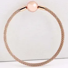 Браслет из розового золота со змеиным узором, базовая шаровая застежка, сетчатый Браслет, подходит для бусины из стерлингового серебра 925, шарм, сделай сам, Европейское ювелирное изделие